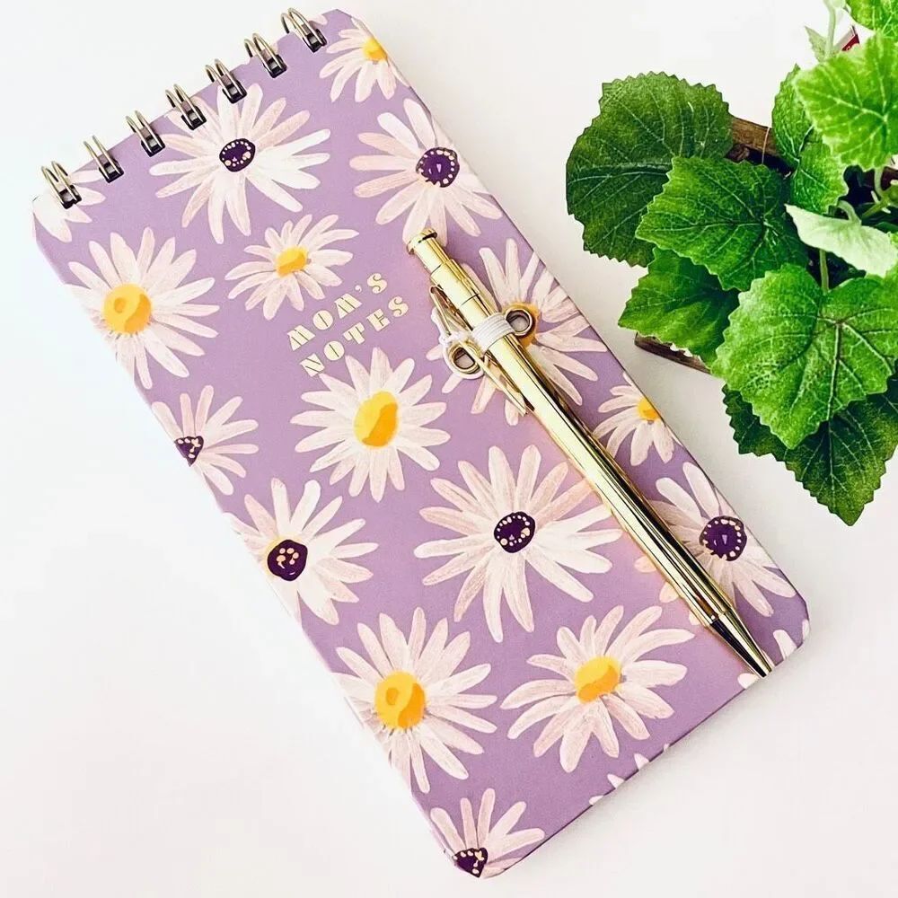 NWT Gorgeous Fringe Purple & white daisies Hardcover Notepad with Gold pen